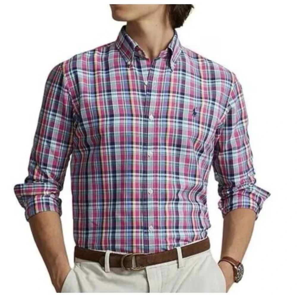 Polo Ralph Lauren Pastel Plaid Button Front Oxford Shirt Classic Fit L Large